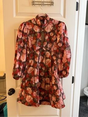 Floral Pink Mini Dress with Puff Sleeves